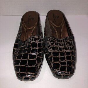 Proxy Womens Size 7.5 M Black Animal Croc Print Slip On Mules Slides Shoes Wedge